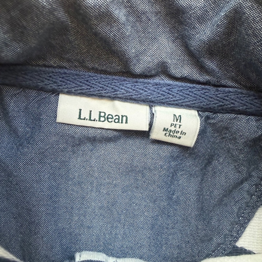 LL Bean Women's Blue White Striped Snap Sweatshirt Petite Medium Nautical Preppy - Picture 7 of 9